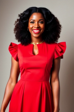 an african american woman in a red dress