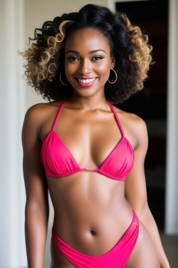 a beautiful black woman in a red bikini