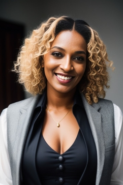 an african american woman in a suit and blouse